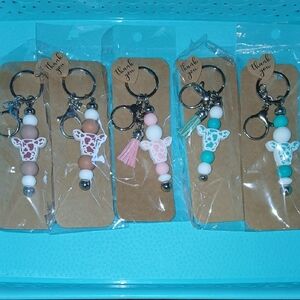 Cow Print Beaded Keychains